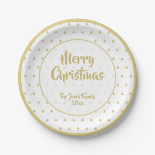 Christmas Tree Simple Icon Pattern Gold and White Paper Plates