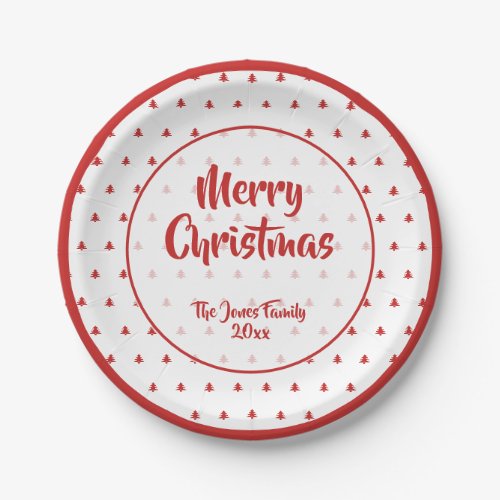 Christmas Tree Simple Icon Pattern RedWhite Paper Plates