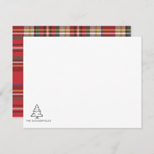Christmas Tree Sketch Holiday Plaid Custom Note Card