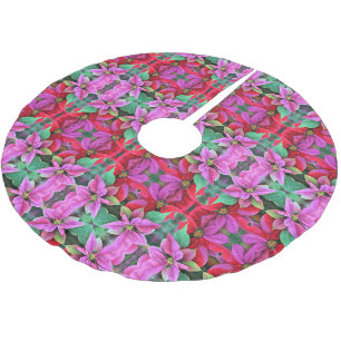 Christmas Tree Skirt - Pink/Red Poinsettias.