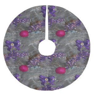 Christmas Tree Skirt Purple Bows Pink Ornament