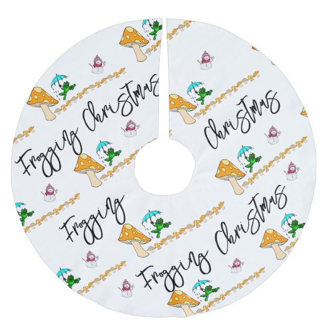 Christmas Tree Skirt Snowman Frogging Mushroom  (Front)