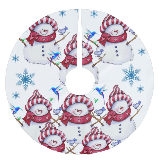 Christmas Tree Skirt White Snowman (Front)