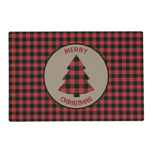 Christmas Tree Sleigh Buffalo Plaid Placemat (Front)