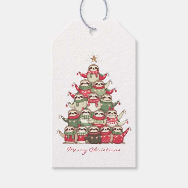 Christmas Tree Sloth Gift Tags (Front)