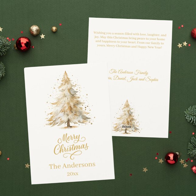 Christmas tree snow beige elegant script holiday card (Creator Uploaded)