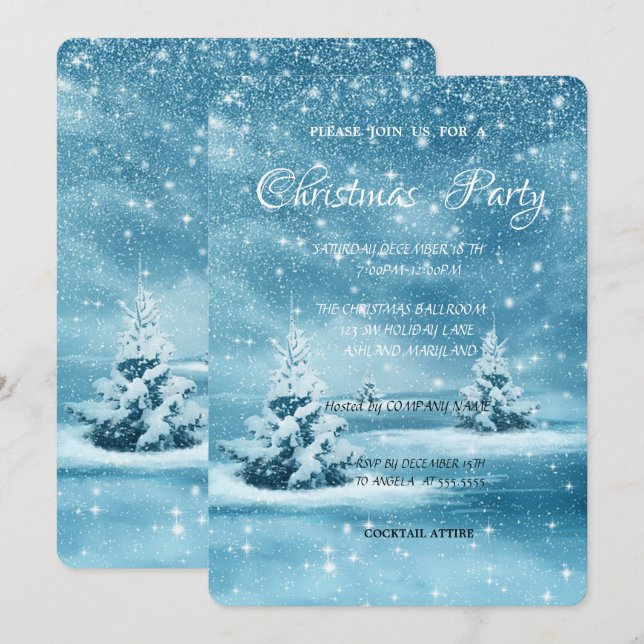 Christmas Tree, Snow CorporateChristmas Party Invitation (Front/Back)