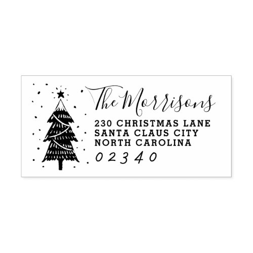 Christmas Tree  Snow Family Name Return Address Rubber Stamp