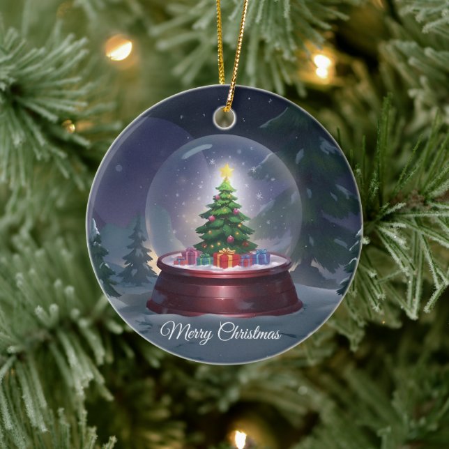 Christmas Tree Snow Globe  Ceramic Ornament (Tree)