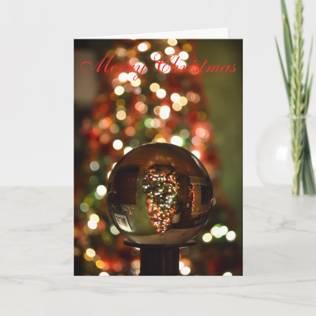 Christmas Tree Snow Globe Crystal Ball Holiday Card (Front)