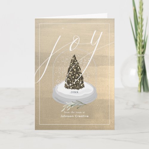 Christmas Tree Snow Globe Gold Cooporate Holiday Card