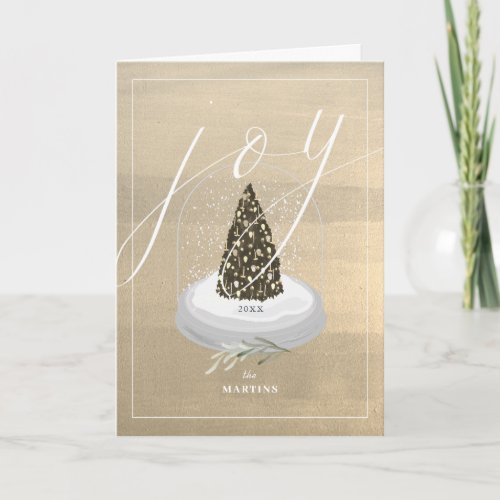 Christmas Tree Snow Globe Gold Joy Photo Holiday Card