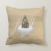 Christmas Tree Snow Globe Gold Script Joy Holiday Throw Pillow