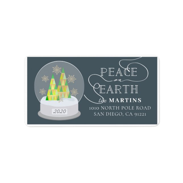 Christmas Tree Snow Globe Navy Blue Address Label (Front)
