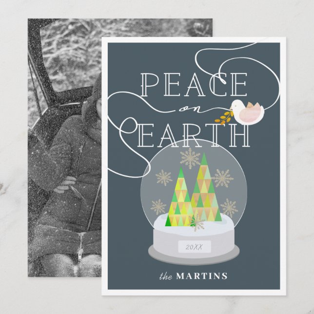 Christmas Tree Snow Globe Navy Christmas Photo Invitation (Front/Back)