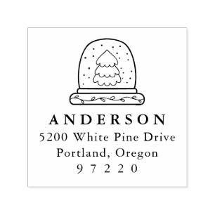 Christmas Tree Snow Globe Return Address Self-inking Stamp