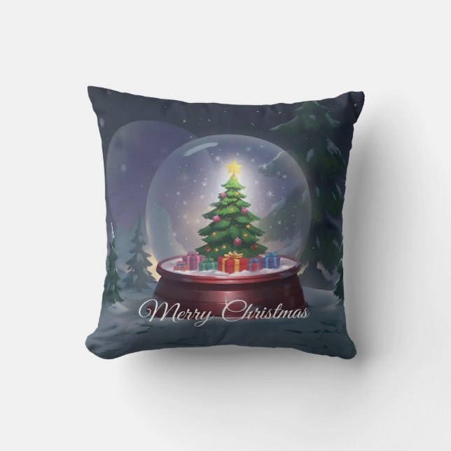 Christmas Tree Snow Globe Throw Pillow (Front)