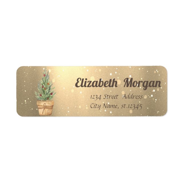 Christmas Tree,Snow Gold Holiday Label (Front)