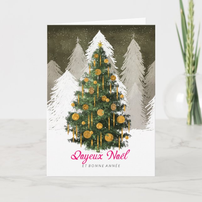 Christmas Tree Snow in French Folded Holiday Card (Front)