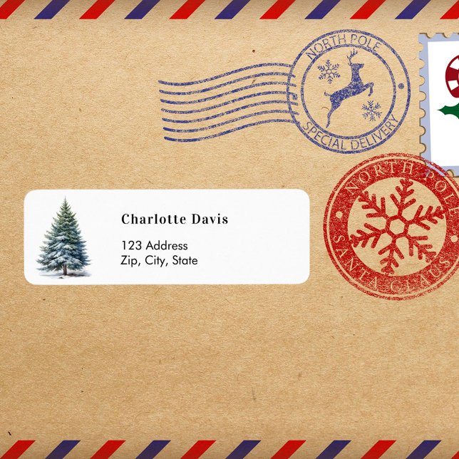 Christmas tree snow return address label (Creator Uploaded)
