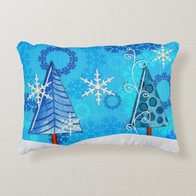 Christmas Tree & Snowflake Jeweled Accent Pillow (Front)
