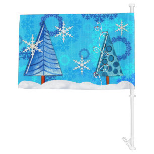 Christmas Tree & Snowflake Jeweled Car Flag