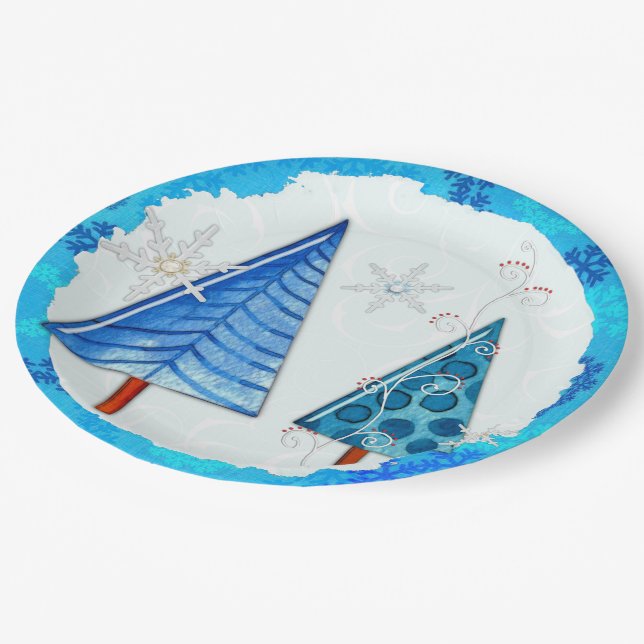 Christmas Tree & Snowflake Jeweled Paper Plates (Angled)