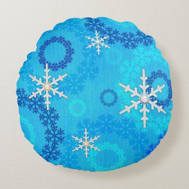 Christmas Tree & Snowflake Jeweled Round Pillow (Front)