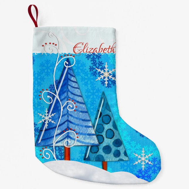 Christmas Tree & Snowflake Jeweled Small Christmas Stocking (Front)