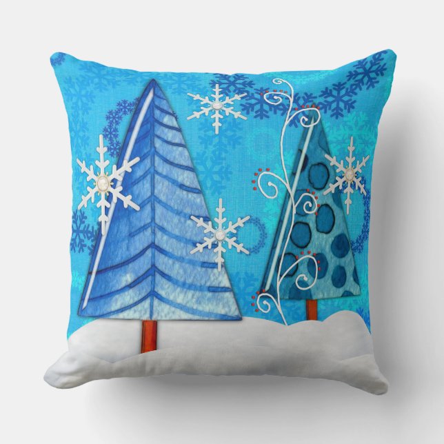 Christmas Tree & Snowflake Jeweled Throw Pillow (Front)