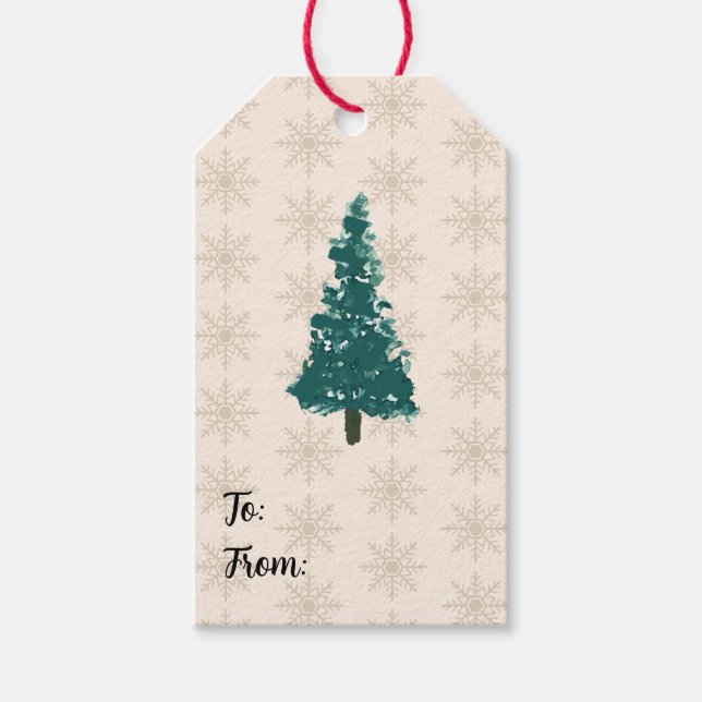 Christmas Tree Snowflake Pattern Gift Tags (Front)