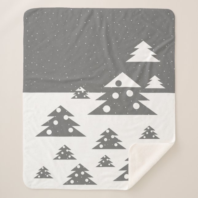Christmas Tree Snowflake White Grey Christmas Sherpa Blanket (Front)