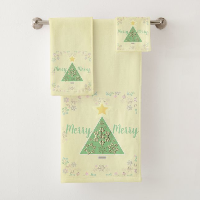Christmas tree & Snowflake Wrapping Paper Bath Towel Set (Insitu)