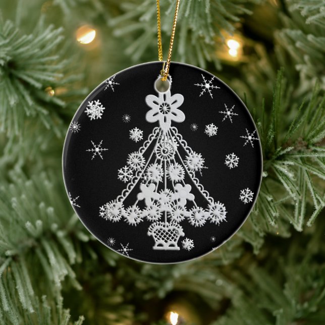 Christmas Tree & Snowflakes Ceramic Ornament (Tree)