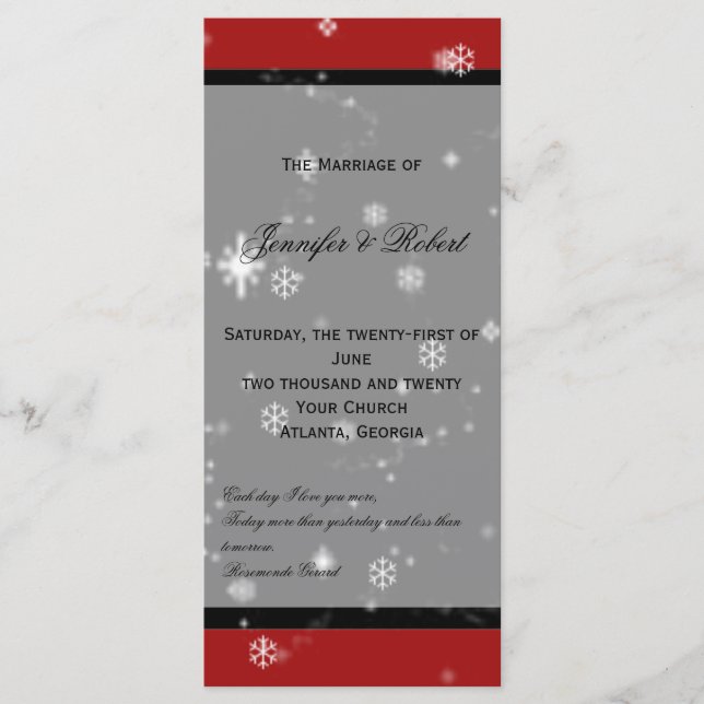 Christmas Tree Snowflakes Red Wedding Program (Front)