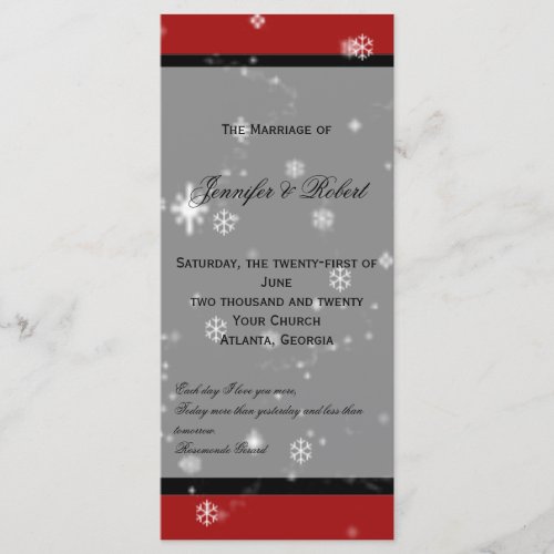 Christmas Tree Snowflakes Red Wedding Program