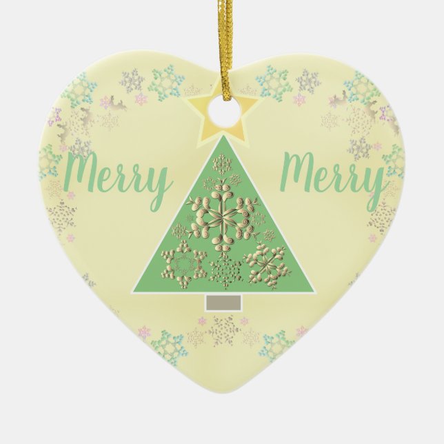 Christmas Tree & Snowflakes Your Text Ceramic Ornament (Front)