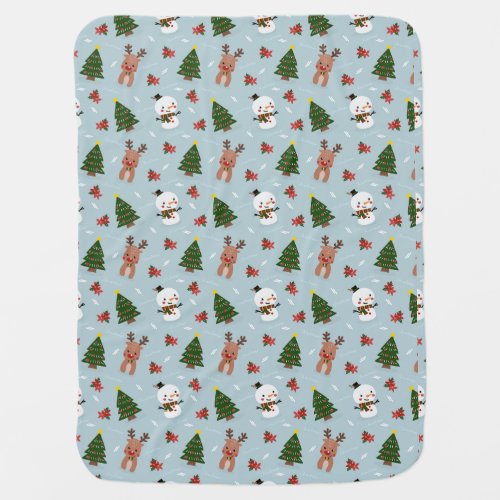Christmas Tree Snowman and Reindeer Baby Blanket