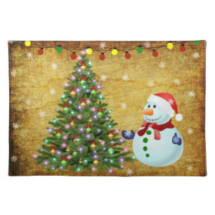 Christmas Tree Snowman Cloth Placemat