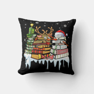 Christmas Tree Snowman Reindeer Book Librarian Throw Pillow