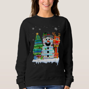 Christmas Tree Snowman Reindeer Book Stack Librari Sweatshirt