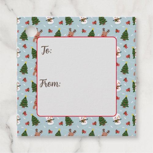 Christmas Tree Snowman Reindeer Square Favor Tags