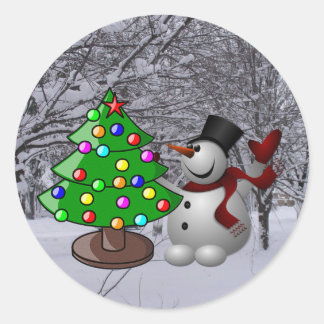 Christmas Tree, Snowman, Snow Scene Photo Stickers