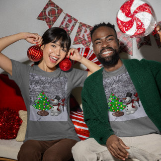 Christmas Tree, Snowman, Snow Scene Unisex Dark T-Shirt