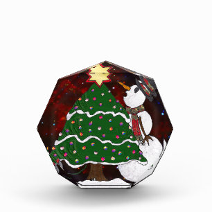 Christmas Tree Snowman Surprise Art Print Acrylic Award