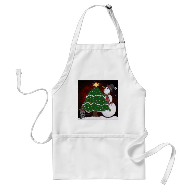 Christmas Tree Snowman Surprise Art Print Adult Apron (Front)