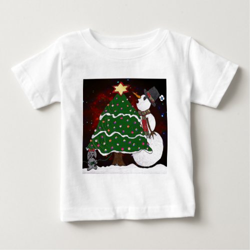Christmas Tree Snowman Surprise Art Print Baby T_Shirt