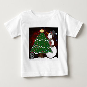 Christmas Tree Snowman Surprise Art Print Baby T-Shirt