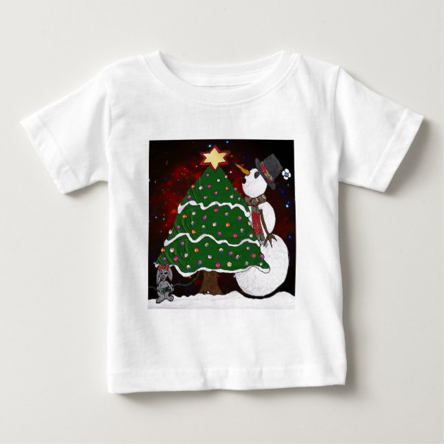 Christmas Tree Snowman Surprise Art Print Baby T-Shirt (Front)