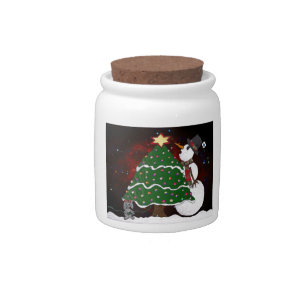 Christmas Tree Snowman Surprise Art Print Candy Jar